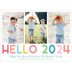Colorful Hello 2024 Flat New Year Photo Cards